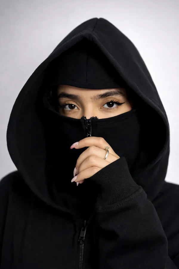 Black Cotton Balaclava Ninja Hoodie For Men & Women