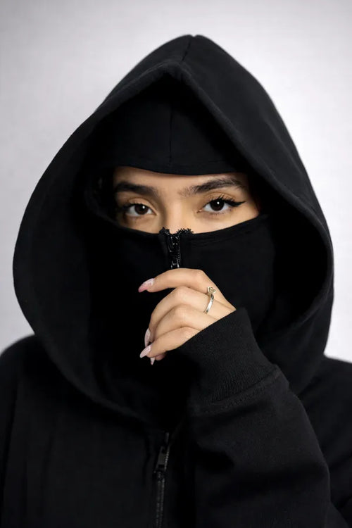 Black Cotton Balaclava Ninja Hoodie For Men & Women