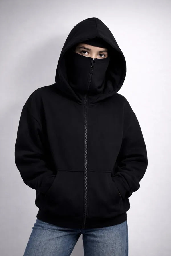 Black Cotton Balaclava Ninja Hoodie For Men & Women