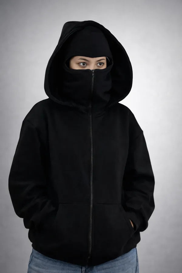 Black Cotton Balaclava Ninja Hoodie For Men & Women