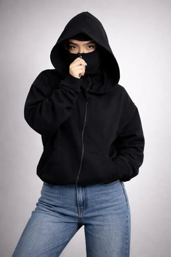 Black Cotton Balaclava Ninja Hoodie For Men & Women